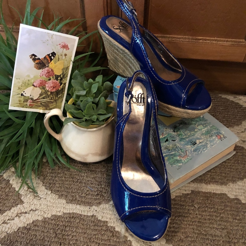 Sofft Blue Espadrille Wedges size 8 Leather upper